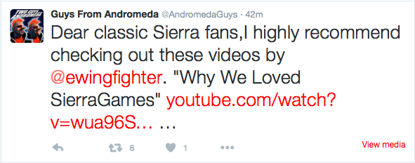 Guys From Andromeda: Dear classic Sierra fans,I highly recommend checking out these videos by @ewingfighter. "Why We Loved SierraGames"